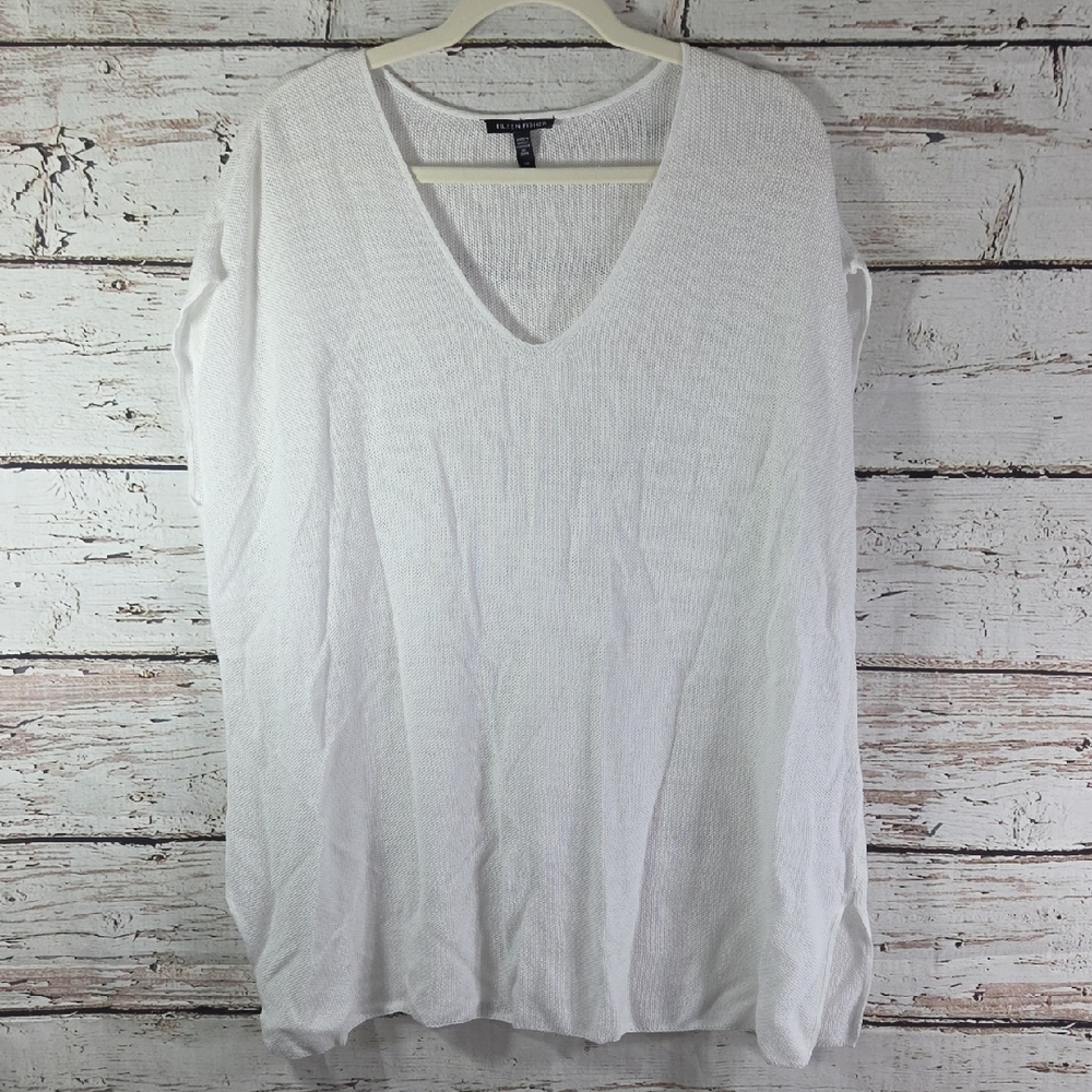 Eileen Fisher White V-Neck Women's‎ Top Oversized Small Top